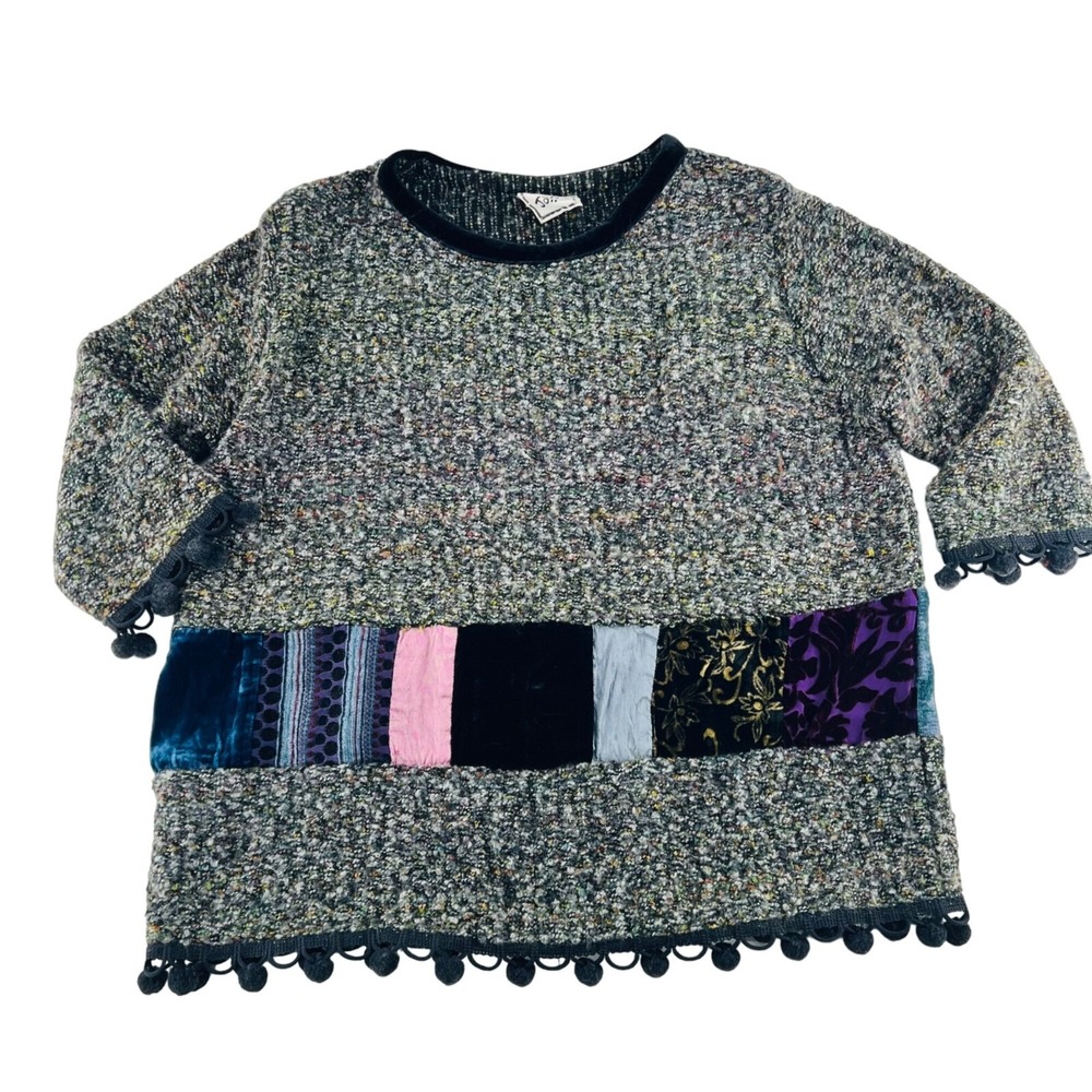 Jackie loves John Women's Sweater size Medium Patchwork Boho 3/4 Sleeves Pullove